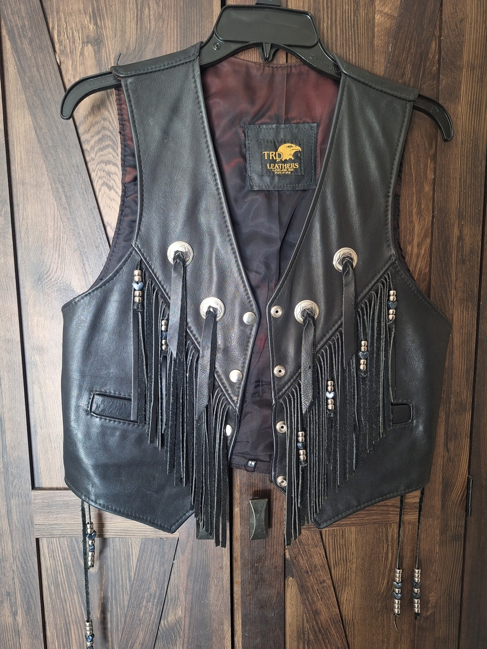 TRD LEATHERS Black Leather Fringe Vest - women's
